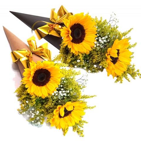 Arranjo de Girassol no Cone de Papelão